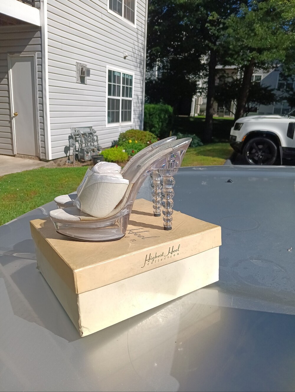 Clear Lucite Platform Slide Sandals with Art Deco Heels
